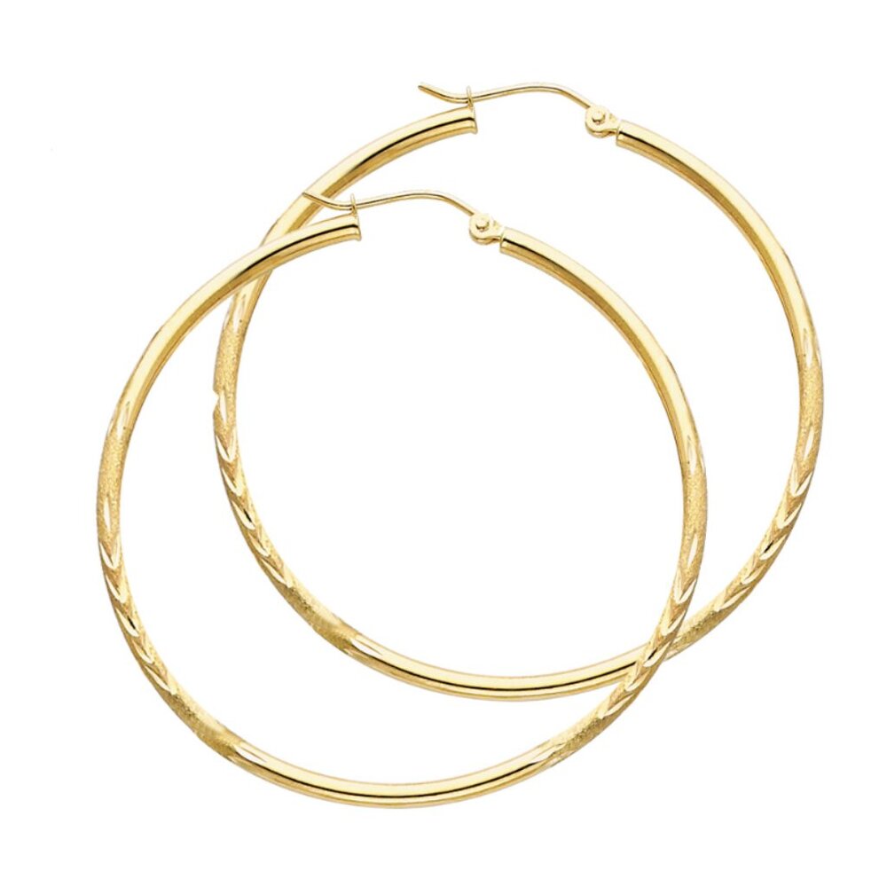 14KT Gold Budded DC Round Tube Hoop Earrings 45mm